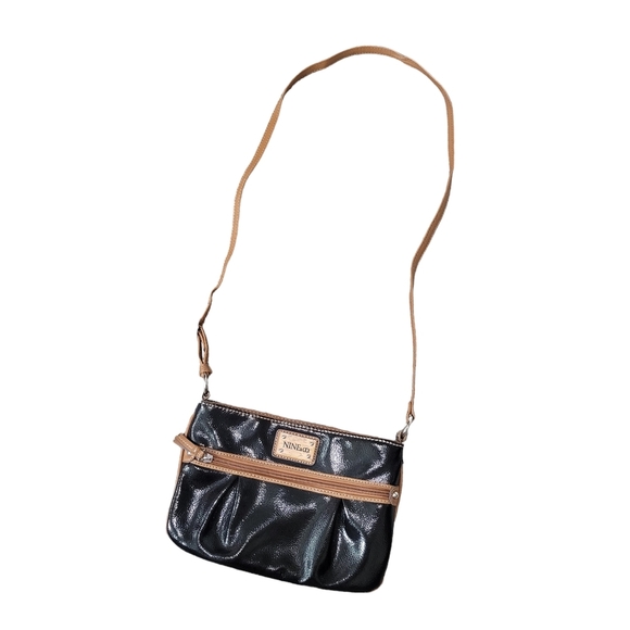 Nine & Co Patent Leather Small Shoulder Bag Black Brown - Picture 3 of 6